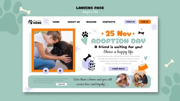 A clean and inviting website layout for a local animal rescue, prominently featuring a 