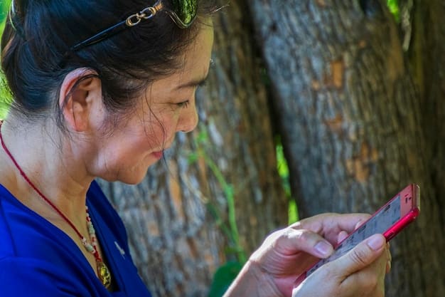 A volunteer is using a mobile app on a smartphone to record data about a bird sighting. The app displays a map of the area and a form for entering information about the bird species, location, and behavior. The background shows a forest edge with trees and shrubs.