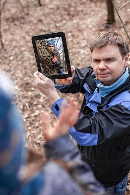 A photograph showcasing a shelter employee using a tablet to show a potential adopter profiles and information about available dogs. The shelter environment looks clean and modern, highlighting the use of technology.