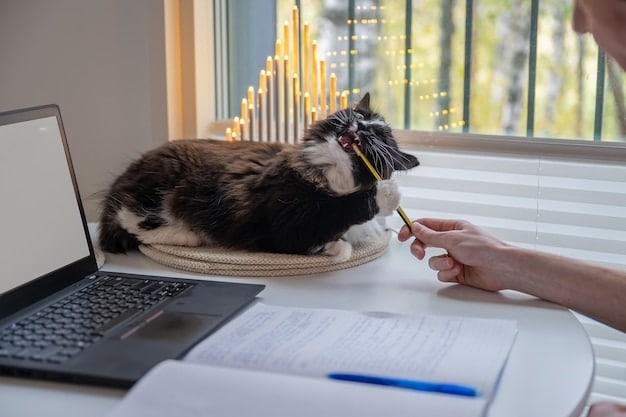 A close-up of a human hand filling out a tax form, with a pen, calculator, and a small figurine of a dog and cat on the desk, symbolizing careful financial planning for animal welfare.