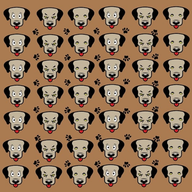 A multi-panel image showing different dog facial expressions corresponding to various emotions like happiness, fear, and aggression.